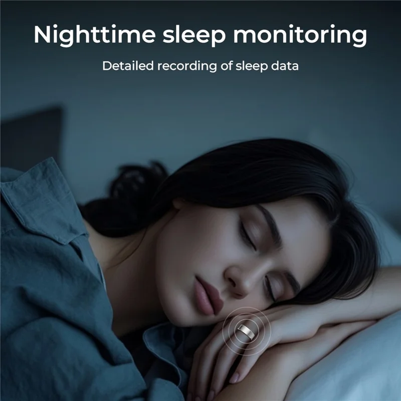 R100 Multifunction Smart Ring Health Monitoring Blood Oxygen Heart Rate Sleep Tracker with Charging Case - Silver / Size 8