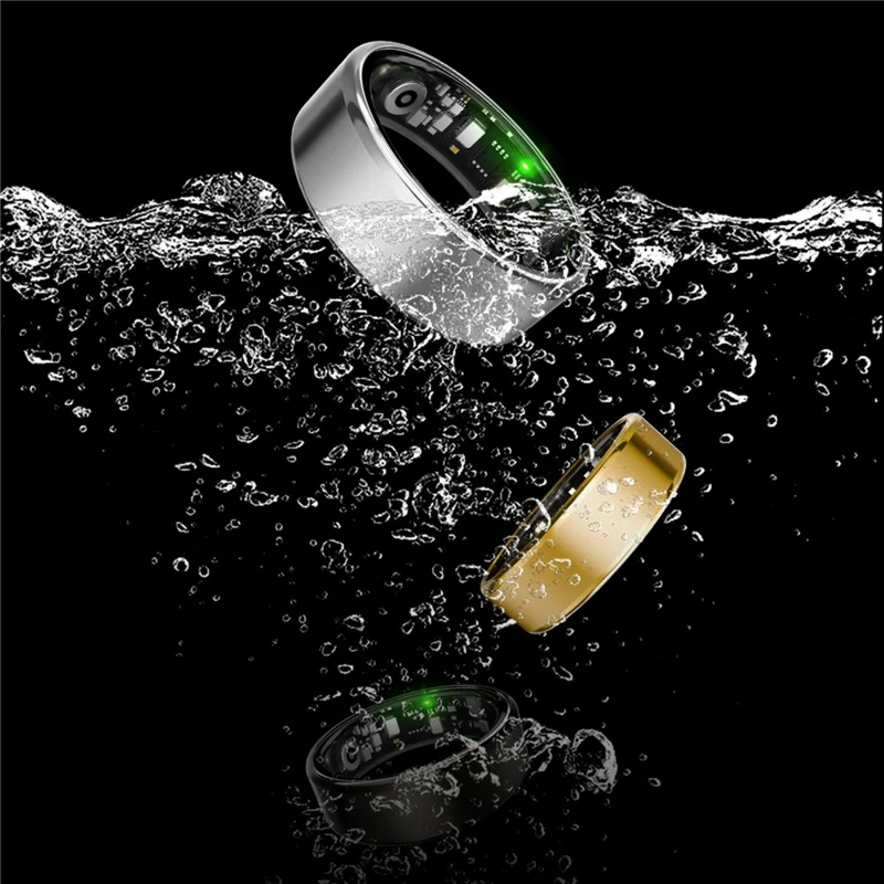 R100 Multifunction Smart Ring Health Monitoring Blood Oxygen Heart Rate Sleep Tracker with Charging Case - Silver / Size 8