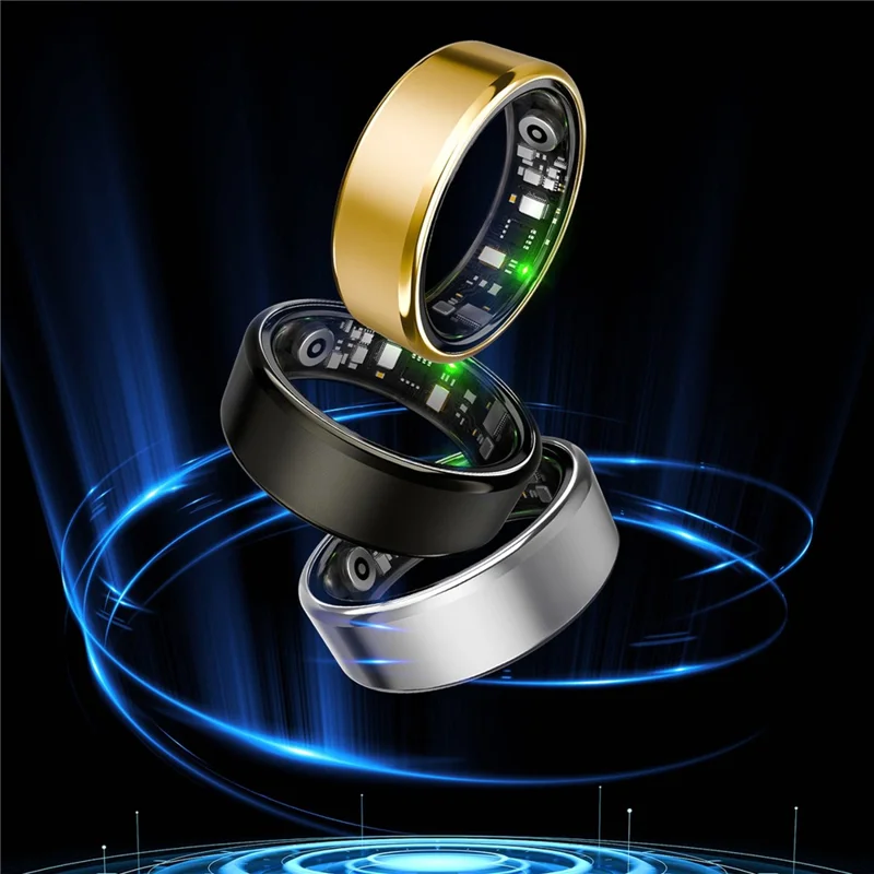 R100 Multifunction Smart Ring Health Monitoring Blood Oxygen Heart Rate Sleep Tracker with Charging Case - Silver / Size 8