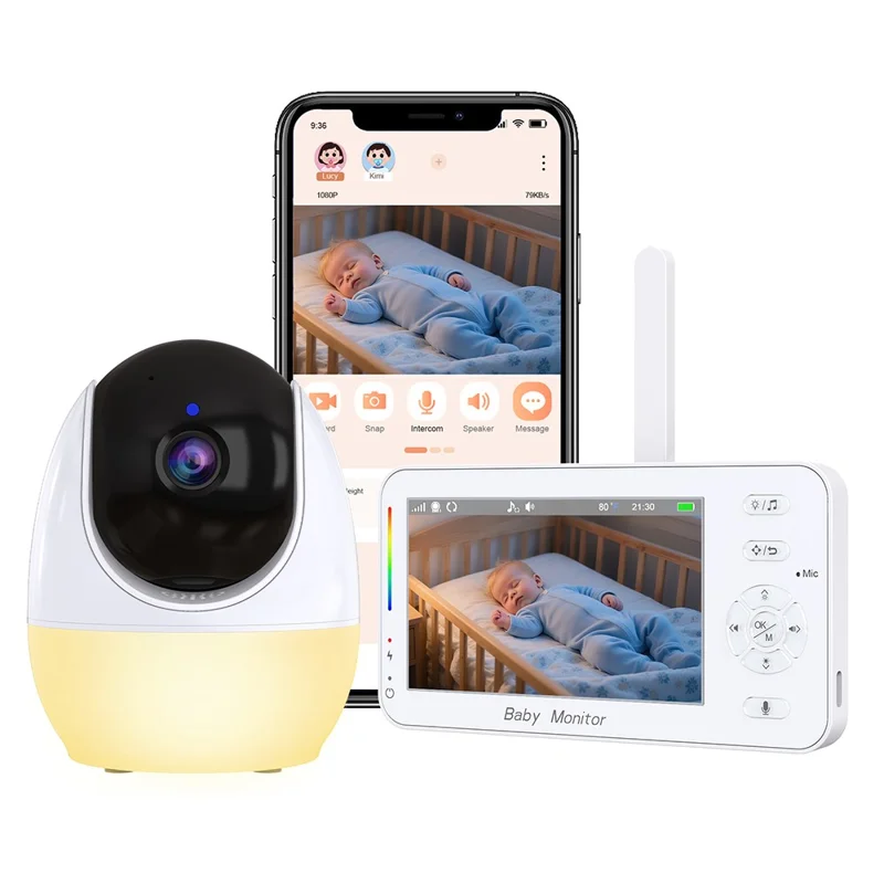 ABM206 4.3 Inch Baby Monitor Infant 2.4G WiFi App Video Monitoring Night Vision Two Way Audio Camera - US Plug