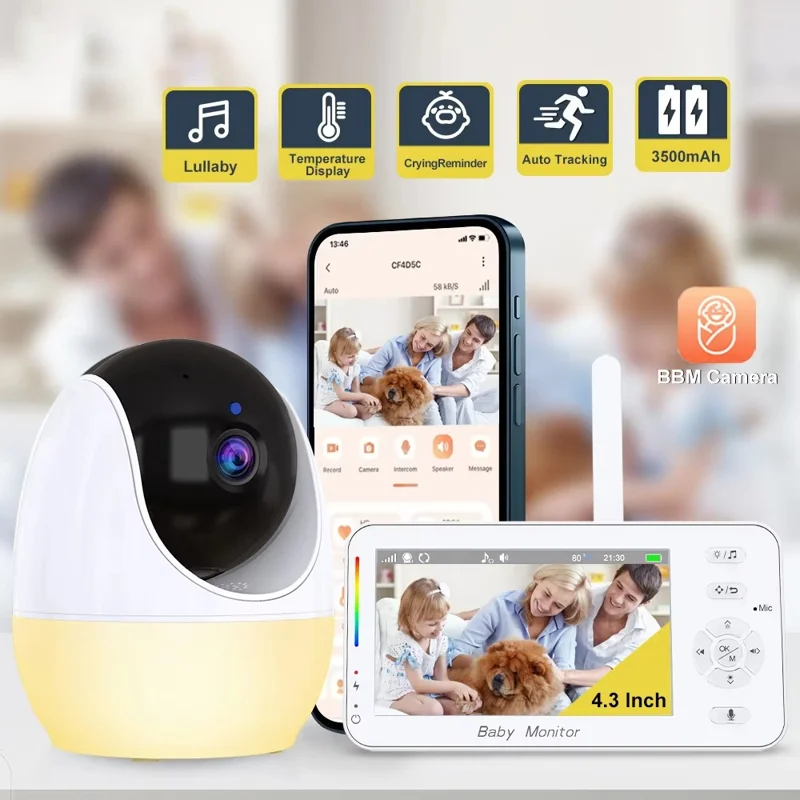 ABM206 4.3 Inch Baby Monitor Infant 2.4G WiFi App Video Monitoring Night Vision Two Way Audio Camera - US Plug