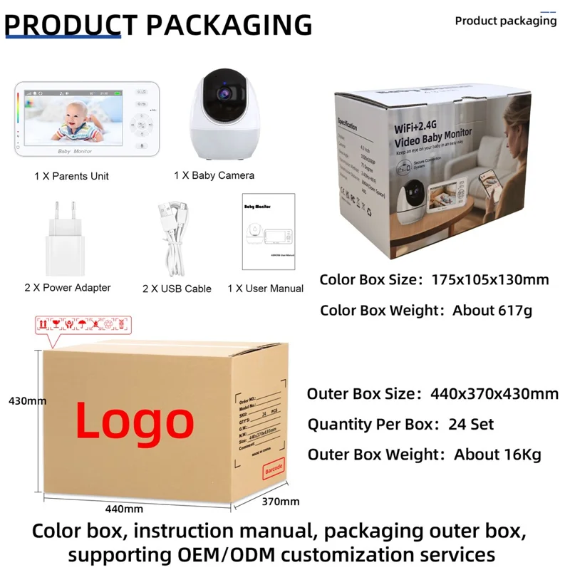 ABM206 4.3 Inch Baby Monitor Infant 2.4G WiFi App Video Monitoring Night Vision Two Way Audio Camera - US Plug