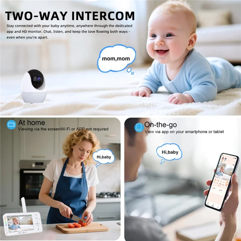 ABM206 4.3 Inch Baby Monitor Infant 2.4G WiFi App Video Monitoring Night Vision Two Way Audio Camera - US Plug