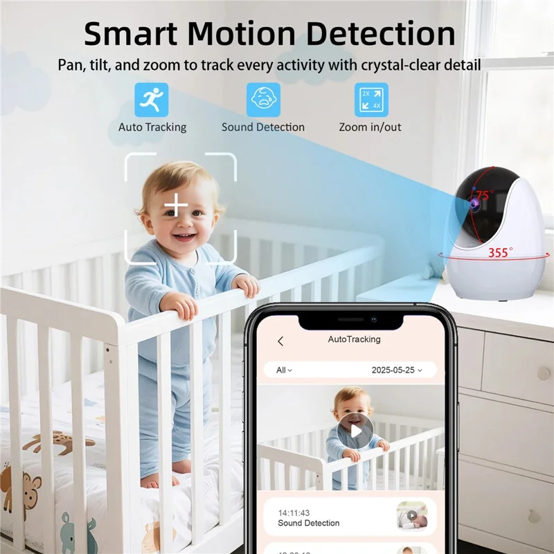 ABM206 4.3 Inch Baby Monitor Infant 2.4G WiFi App Video Monitoring Night Vision Two Way Audio Camera - US Plug