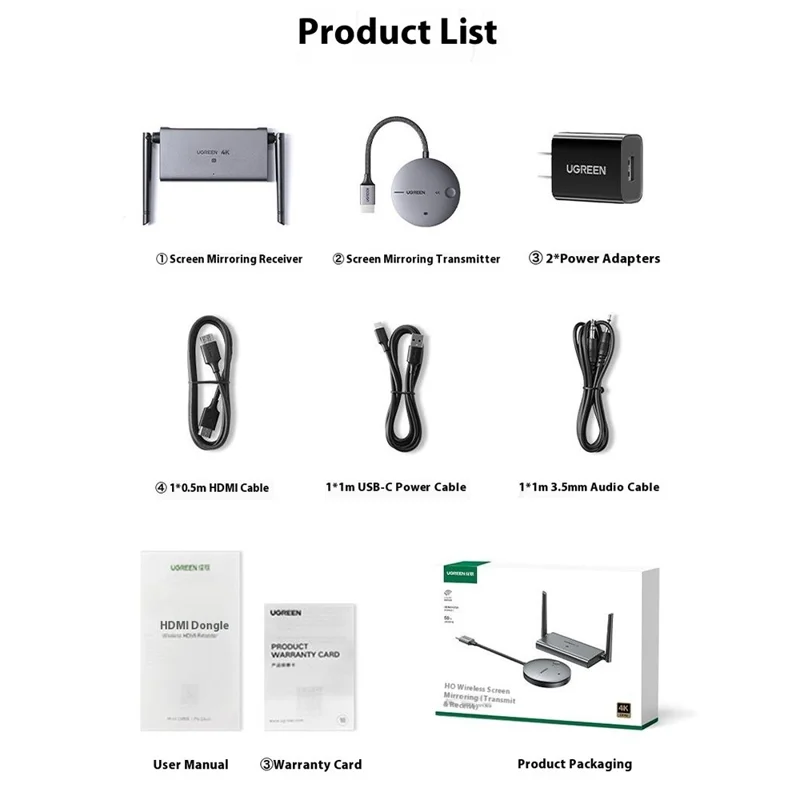 UGREEN CM586 90909 Wireless HD Transmitter and Receiver 4K 30Hz  /  5G 2.4G HD Extender 164FT / 50M