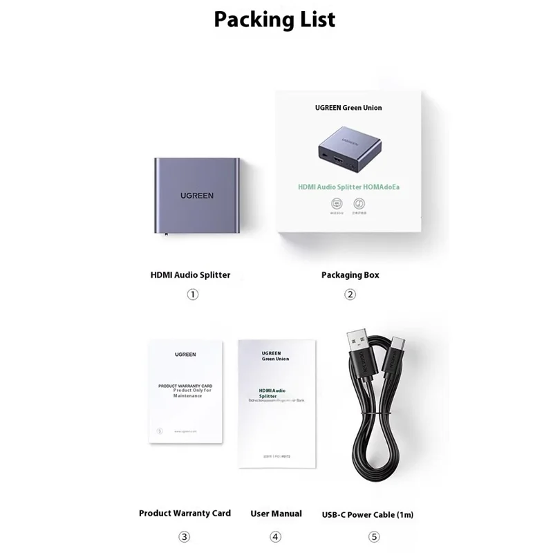 UGREEN 60649 4K HD Audio Extractor  /  Converter 5.1 Optical 3.5mm Output for Home Theater  /  Gaming