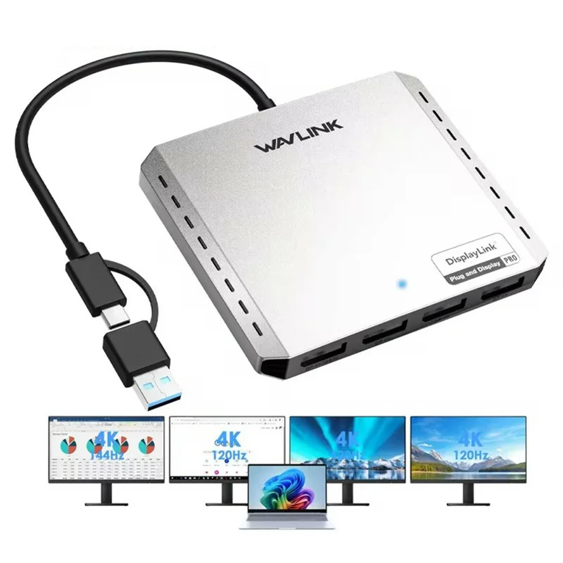 WAVLINK WL-UG7501D-PD 4 DP Converter 4K / 8K Display Adapter with 85W Upstream Charging for Intel  /  M1  /  M2  /  M3  /  M4 Mac and Windows