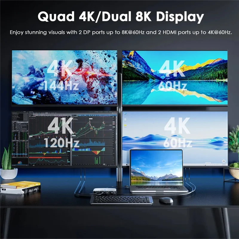 WAVLINK WL-UG7501D-PD 4 DP Converter 4K / 8K Display Adapter with 85W Upstream Charging for Intel  /  M1  /  M2  /  M3  /  M4 Mac and Windows