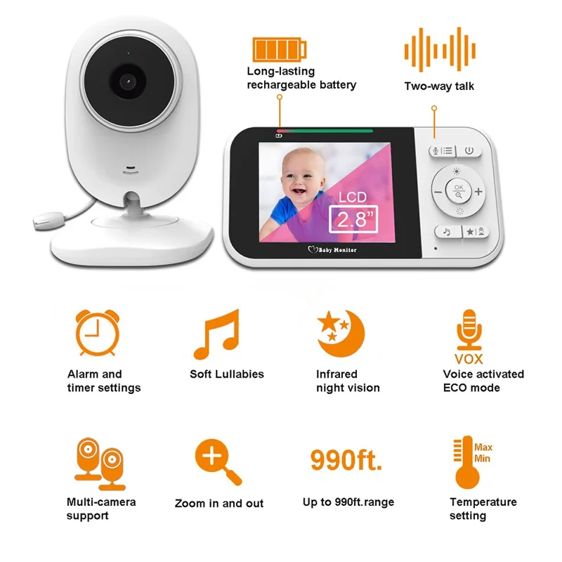 SP218 2.8 Inch Baby Monitor Two-Way Audio Intercom 320P Display Night Vision Infant Camera - US Plug