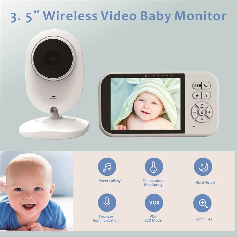 SP316 3.5 Inch Baby Monitor Two-Way Audio Intercom 320P Display Camera Night Vision for Home - US Plug