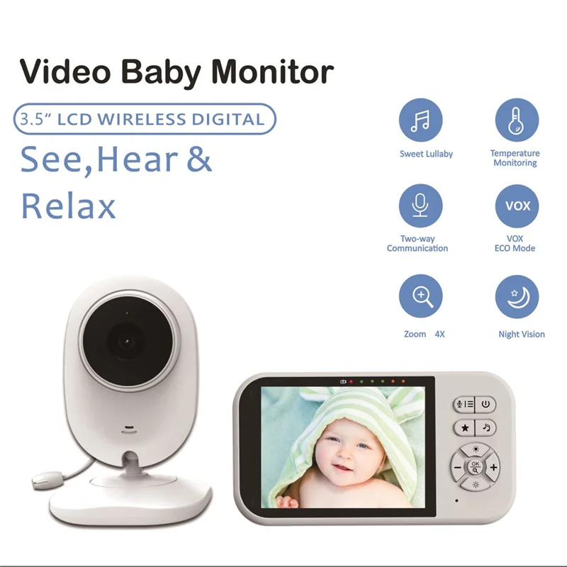 SP316 3.5 Inch Baby Monitor Two-Way Audio Intercom 320P Display Camera Night Vision for Home - US Plug