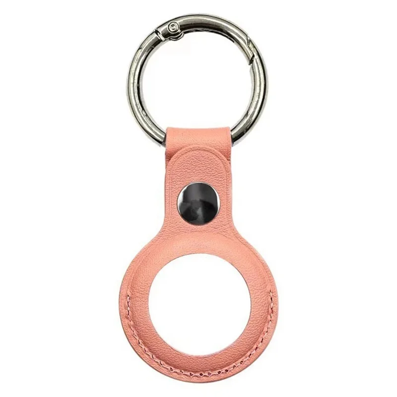 For AirTag Locator Protective Case PU Leather Cover with Anti-Lost Magnetic Closure Key Ring - Pink