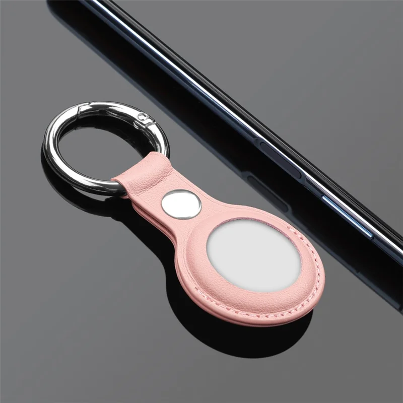 For AirTag Locator Protective Case PU Leather Cover with Anti-Lost Magnetic Closure Key Ring - Pink