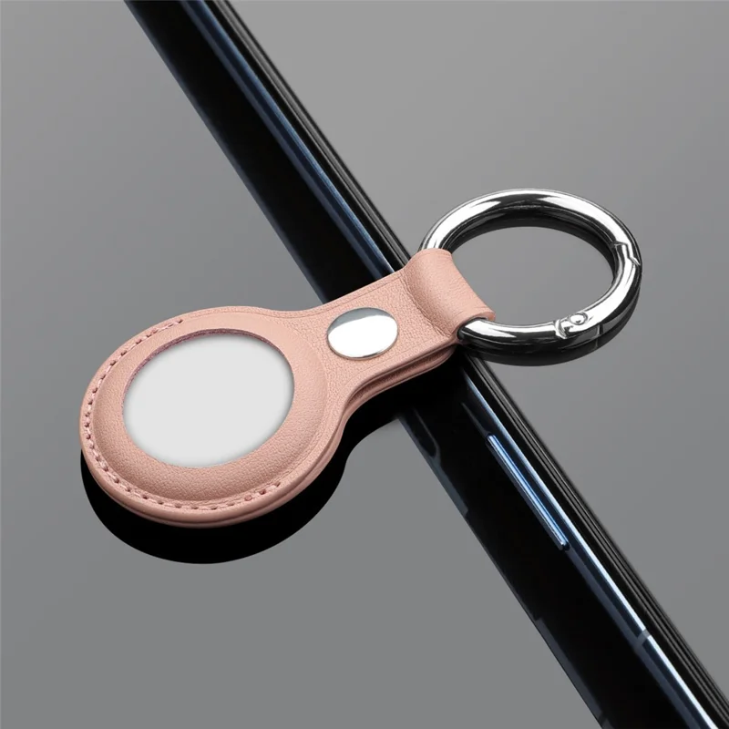For AirTag Locator Protective Case PU Leather Cover with Anti-Lost Magnetic Closure Key Ring - Pink