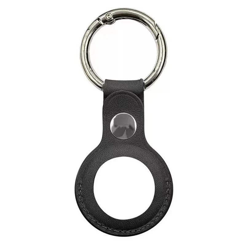 For AirTag Locator Protective Case PU Leather Cover with Anti-Lost Magnetic Closure Key Ring - Black
