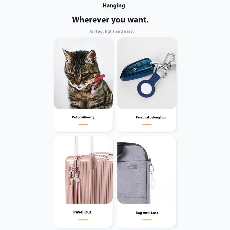 For AirTag Locator Protective Case PU Leather Cover with Anti-Lost Magnetic Closure Key Ring - Black