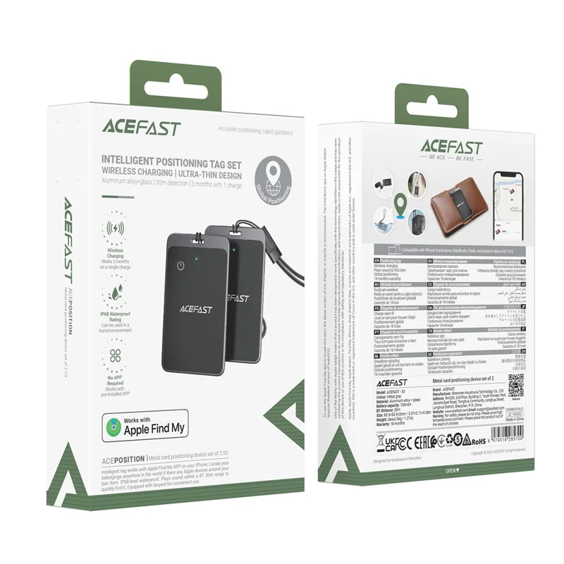 ACEFAST S3 2 szt. Inteligentna Etykieta Pozycjonująca, Smart Locator, Nadajnik Bluetooth, Ultra Cienki, dla systemu iOS