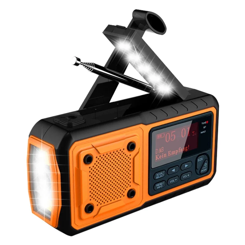 DAB376BT Ręczny Radioodtwarzacz Awaryjny na Energii Słonecznej z Funkcją Power Banka, Radio DAB/FM z Lampką Czytania