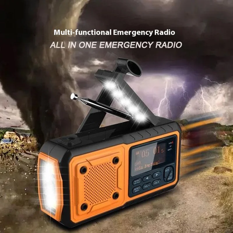 DAB376BT Ręczny Radioodtwarzacz Awaryjny na Energii Słonecznej z Funkcją Power Banka, Radio DAB/FM z Lampką Czytania