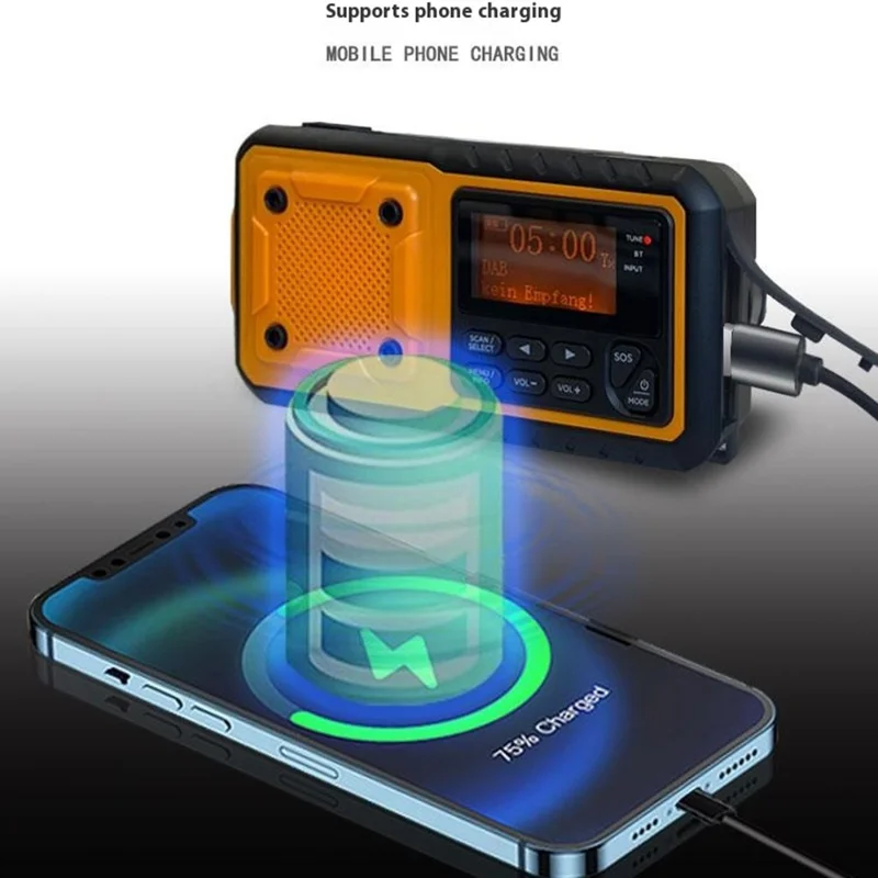 DAB376BT Ręczny Radioodtwarzacz Awaryjny na Energii Słonecznej z Funkcją Power Banka, Radio DAB/FM z Lampką Czytania