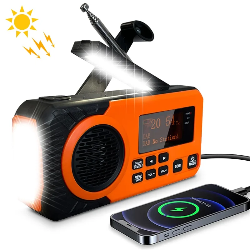 DAB375BT Emergency Radio DAB / FM with 5000mAh Portable Power Bank Solar / Hand Crank Charging SOS Alarm & Flashlight