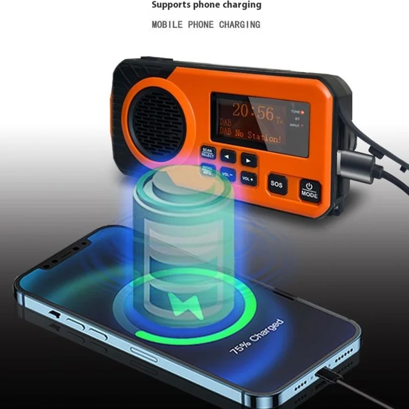 DAB375BT Emergency Radio DAB / FM with 5000mAh Portable Power Bank Solar / Hand Crank Charging SOS Alarm & Flashlight