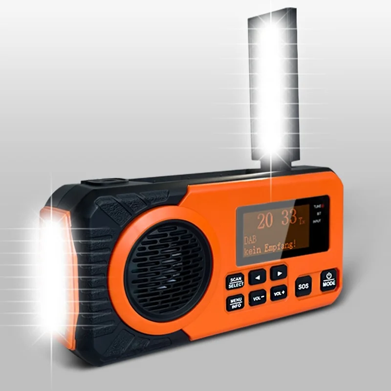 DAB375BT Emergency Radio DAB / FM with 5000mAh Portable Power Bank Solar / Hand Crank Charging SOS Alarm & Flashlight