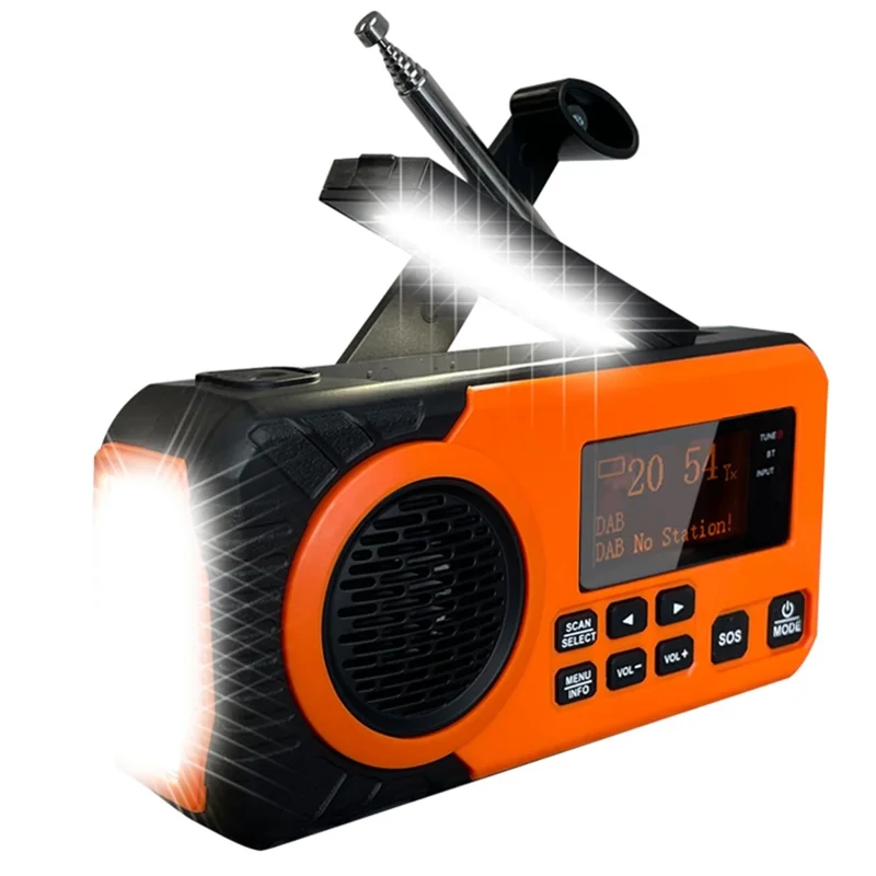 DAB375BT Emergency Radio DAB / FM with 5000mAh Portable Power Bank Solar / Hand Crank Charging SOS Alarm & Flashlight