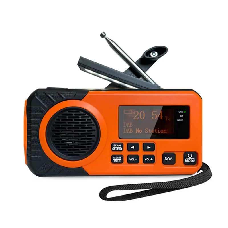 DAB375BT Emergency Radio DAB / FM with 5000mAh Portable Power Bank Solar / Hand Crank Charging SOS Alarm & Flashlight