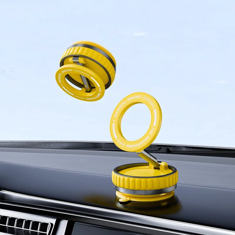K11 Magnetic Car Phone Mount Stand Portable Foldable Phone Holder with Suction Cup Base - Yellow