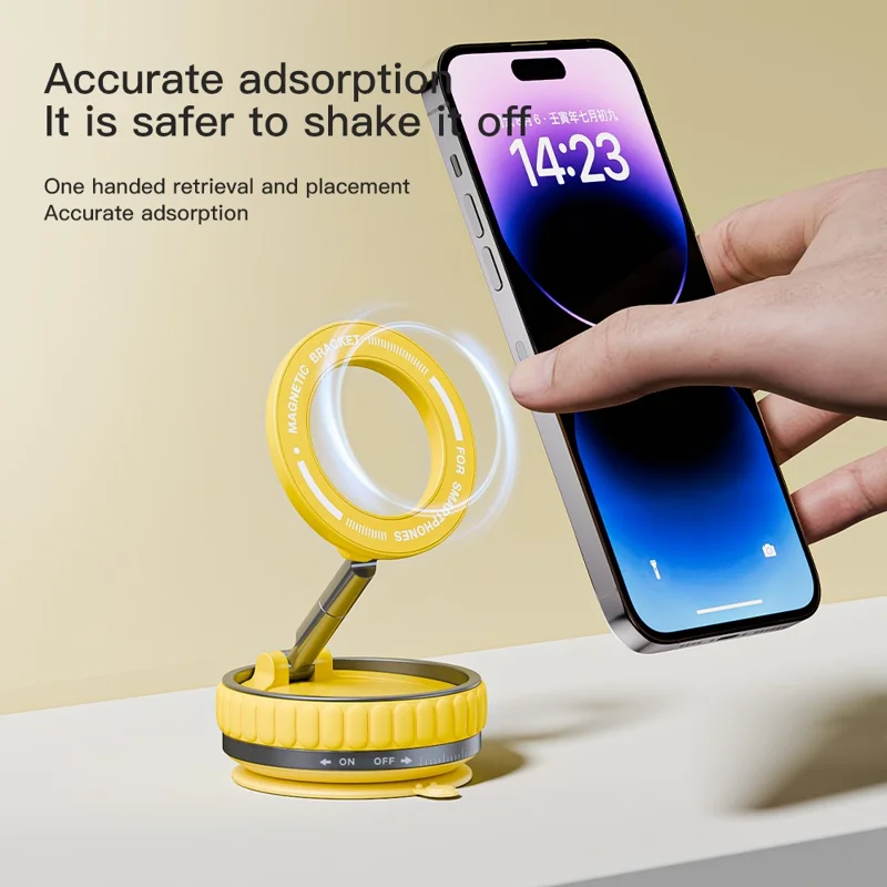 K11 Magnetic Car Phone Mount Stand Portable Foldable Phone Holder with Suction Cup Base - Yellow