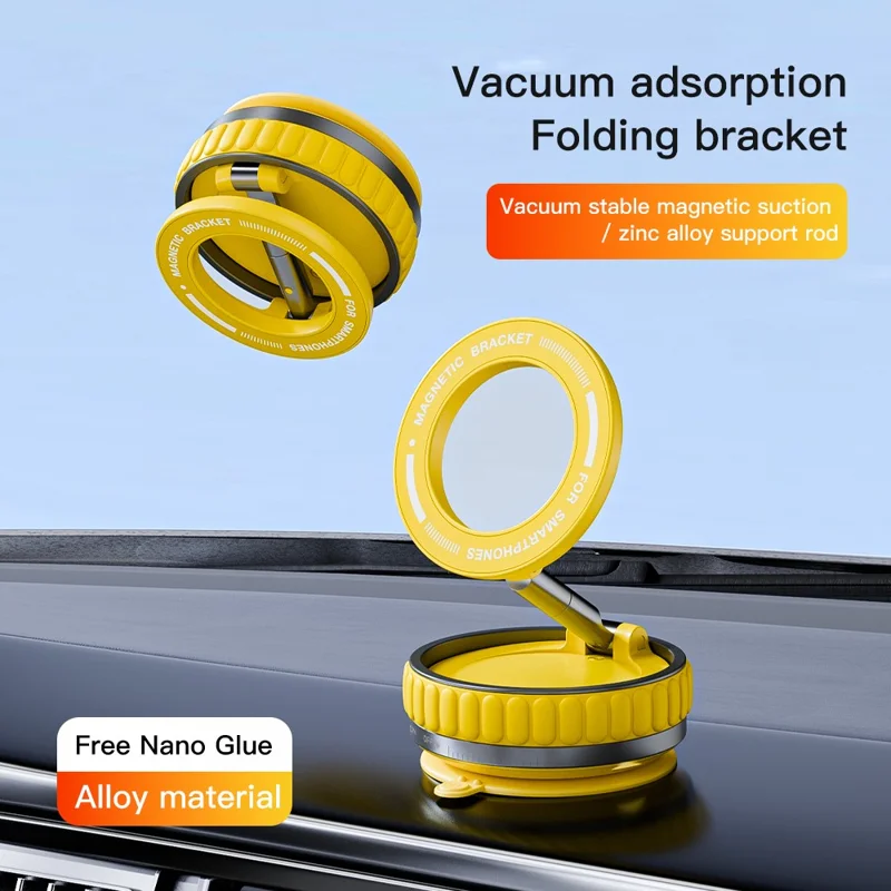 K11 Magnetic Car Phone Mount Stand Portable Foldable Phone Holder with Suction Cup Base - Yellow