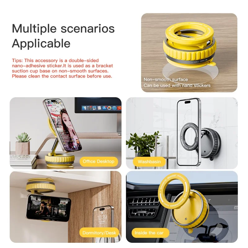 K11 Magnetic Car Phone Mount Stand Portable Foldable Phone Holder with Suction Cup Base - Yellow