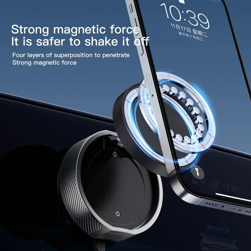 T20 Vacuum Suction Magnetic Phone Mount Tri Axis Adjustable Foldable Phone Holder Stand - Black