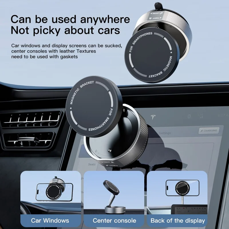 T20 Vacuum Suction Magnetic Phone Mount Tri Axis Adjustable Foldable Phone Holder Stand - Black