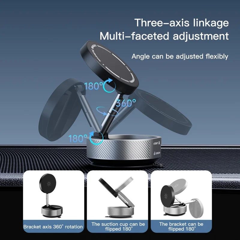 T20 Vacuum Suction Magnetic Phone Mount Tri Axis Adjustable Foldable Phone Holder Stand - Black