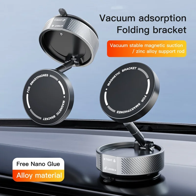 T20 Vacuum Suction Magnetic Phone Mount Tri Axis Adjustable Foldable Phone Holder Stand - Black