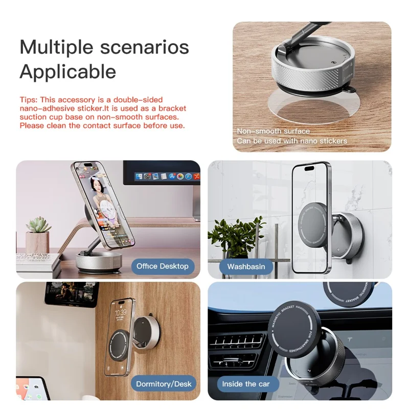 T20 Vacuum Suction Magnetic Phone Mount Tri Axis Adjustable Foldable Phone Holder Stand - Black