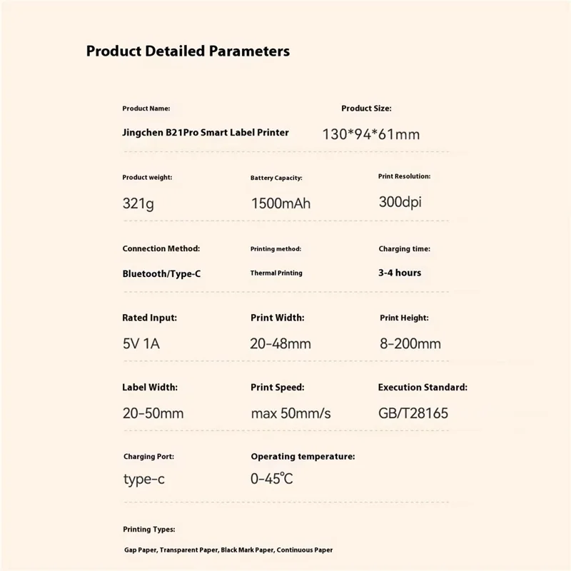Inteligentny drukarka etykiet NIIMBOT B21Pro, 300DPI, wysoka rozdzielczość, przenośna termiczna drukarka z Bluetooth — beżowa