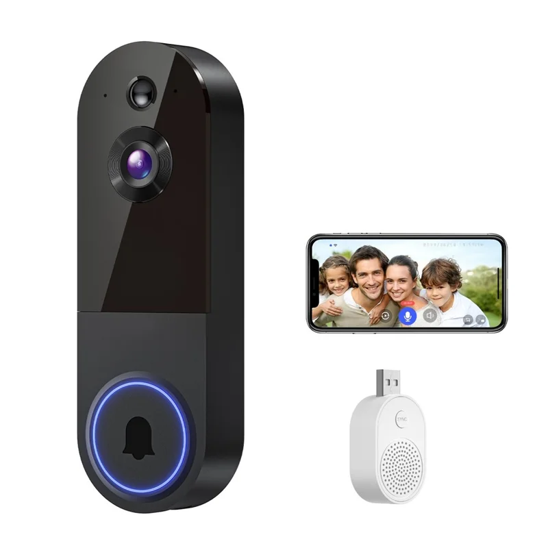 T52 WiFi Wireless Smart Video Doorbell Night Vision HD 1080P Two Way Audio Motion Detection Door Bell - Black