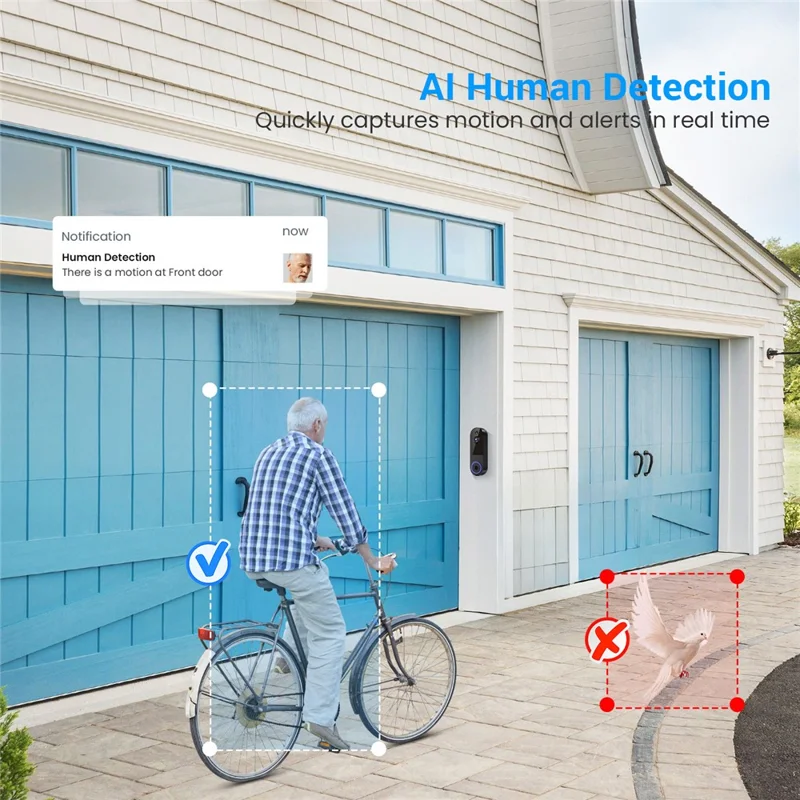 T52 WiFi Wireless Smart Video Doorbell Night Vision HD 1080P Two Way Audio Motion Detection Door Bell - Black