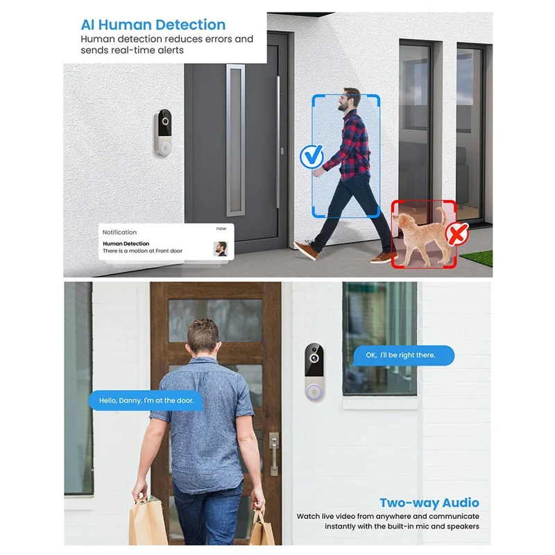 T52 WiFi Wireless Smart Video Doorbell Night Vision HD 1080P Two Way Audio Motion Detection Door Bell - Black