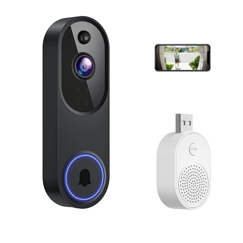 M52 HD Night Vision Wireless Smart Video Doorbell Two Way Audio PIR Motion Detection WiFi Door Bell - Black