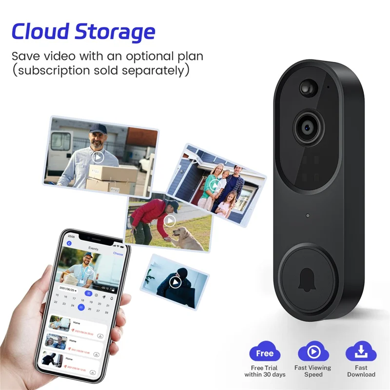 M52 HD Night Vision Wireless Smart Video Doorbell Two Way Audio PIR Motion Detection WiFi Door Bell - Black