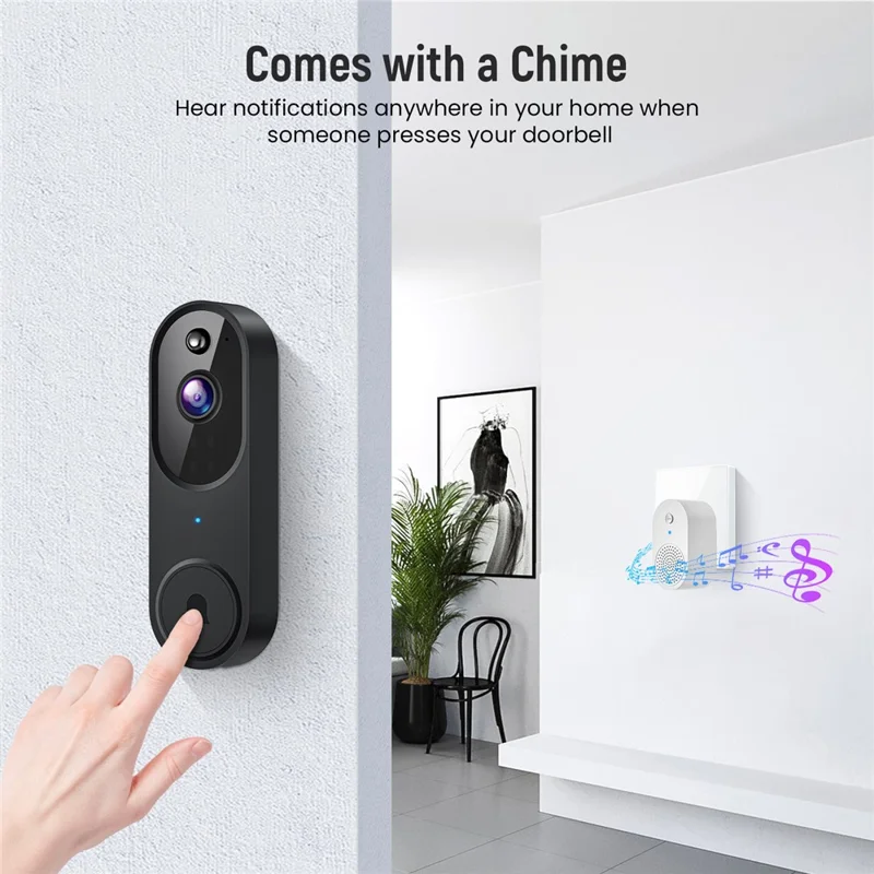 M52 HD Night Vision Wireless Smart Video Doorbell Two Way Audio PIR Motion Detection WiFi Door Bell - Black