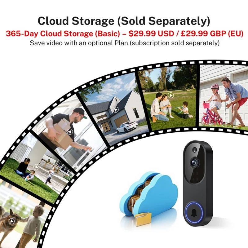 M52 HD Night Vision Wireless Smart Video Doorbell Two Way Audio PIR Motion Detection WiFi Door Bell - Black