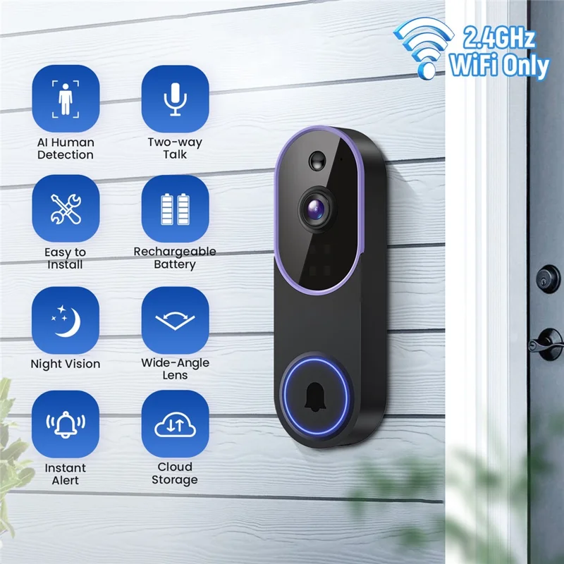 P52 Two Way Audio 2.4G WiFi Wireless Smart Video Doorbell 1080P HD Night Vision Motion Detection Door Bell