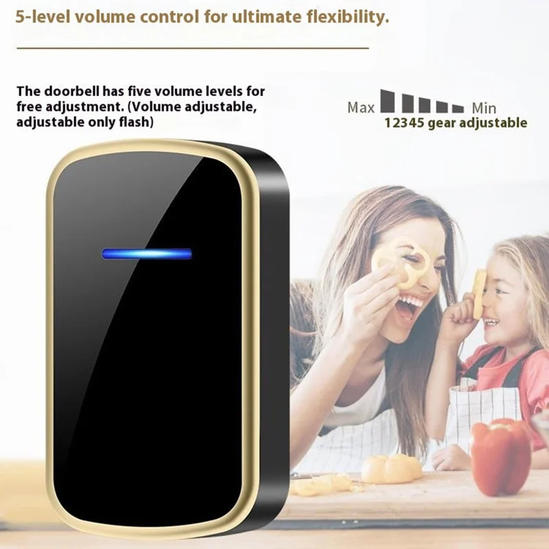 W906 300m Range Wireless Doorbell 60 Ringtones 5 Volume Levels Door Chime Kit, 1 Transmitter + 1 Receiver - White+Gold