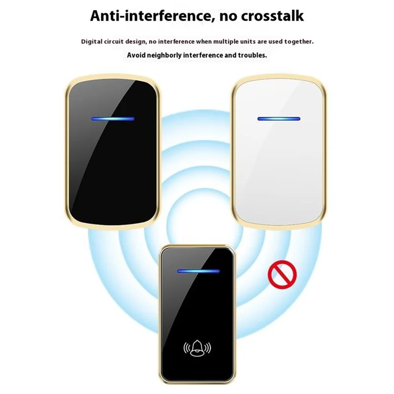 W906 300m Range Wireless Doorbell 60 Ringtones 5 Volume Levels Door Chime Kit, 1 Transmitter + 1 Receiver - White+Gold