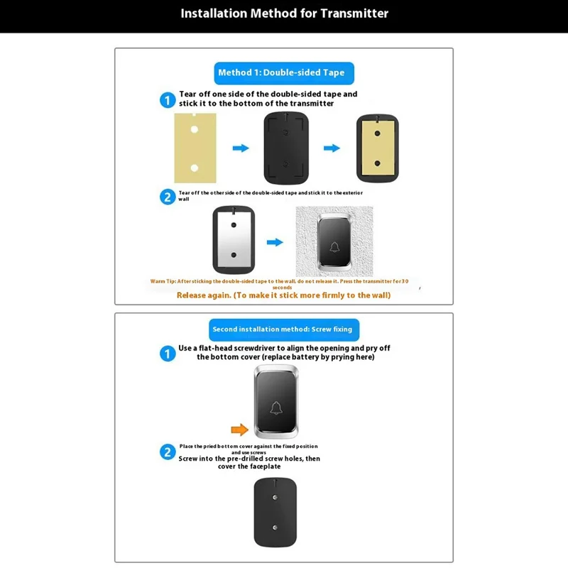 W906 300m Range Wireless Doorbell 60 Ringtones 5 Volume Levels Door Chime Kit, 1 Transmitter + 1 Receiver - White+Gold